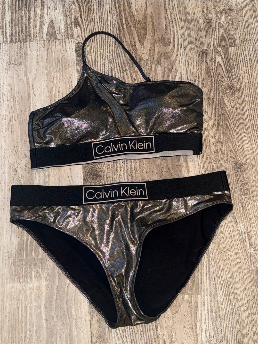 Calvin Klein Shimmery Metallic Black Bralette & Bikini